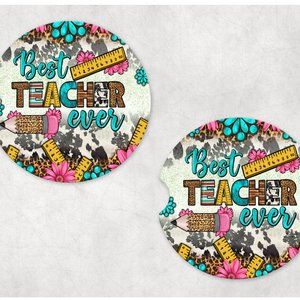 Western Teacher School Design Neoprene Cork Back Hand Pressed Car Coasters